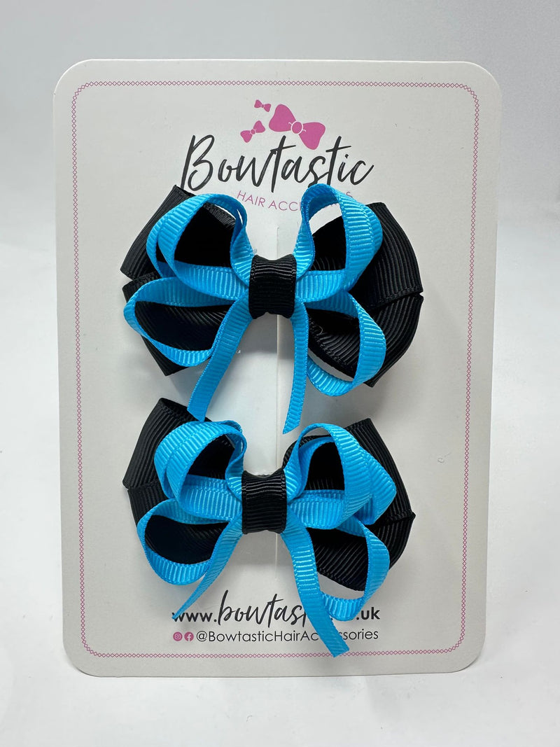 2.5 Inch Bows - Turquoise & Black - 2 Pack