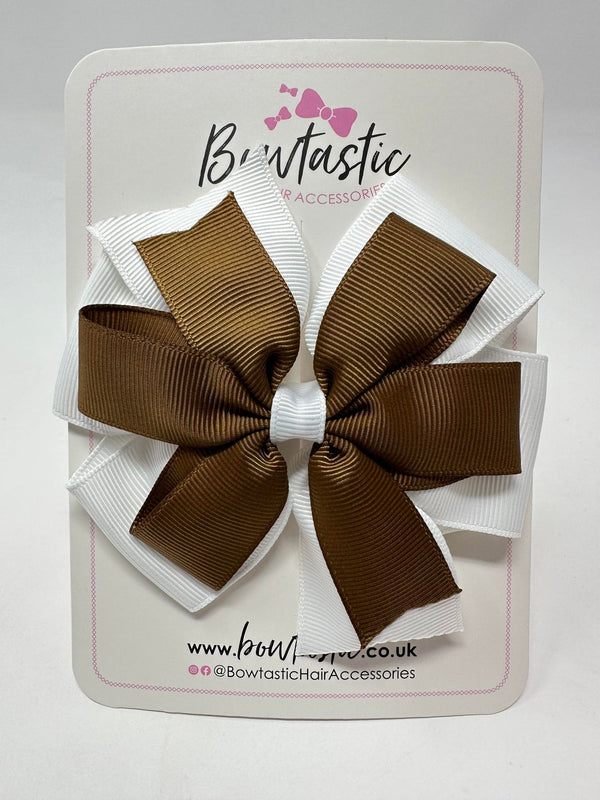 4 Inch Double Pinwheel Bow - Turftan & White