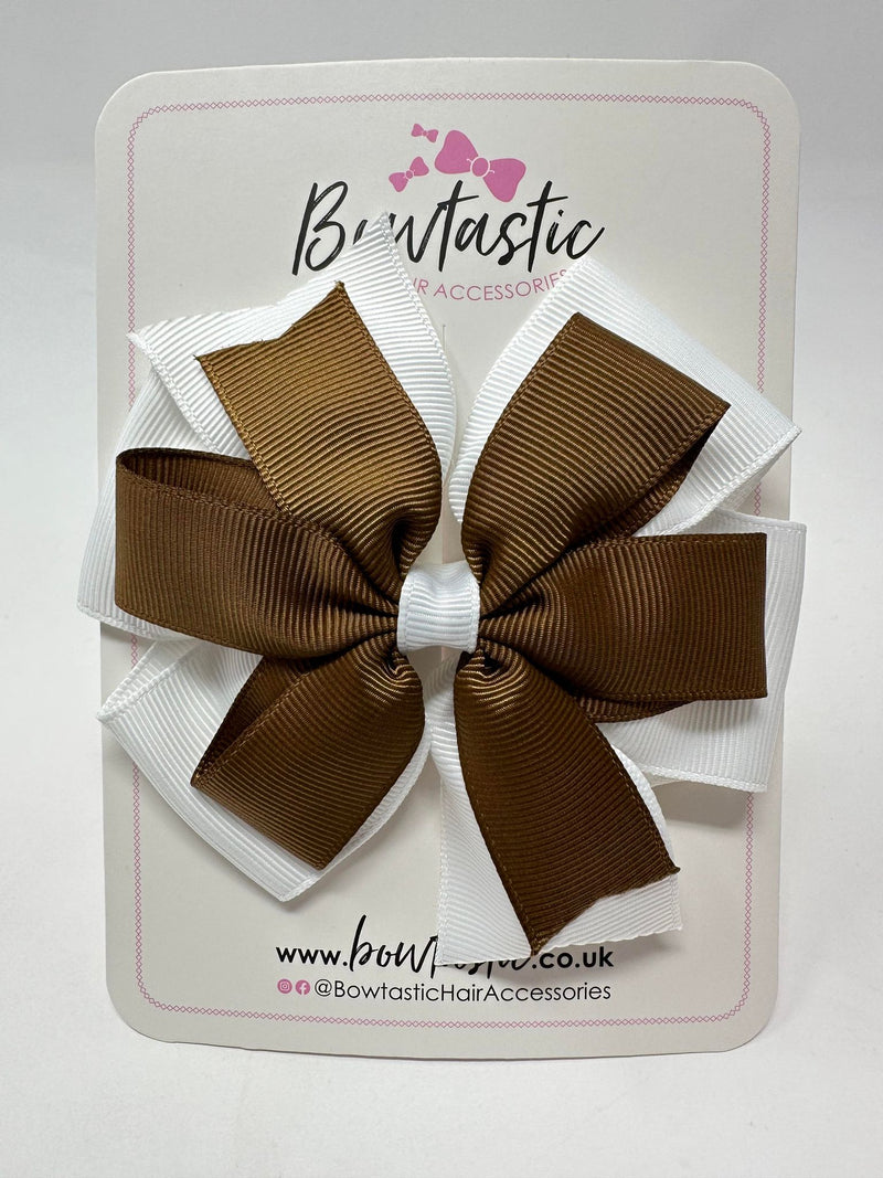 4 Inch Double Pinwheel Bow - Turftan & White