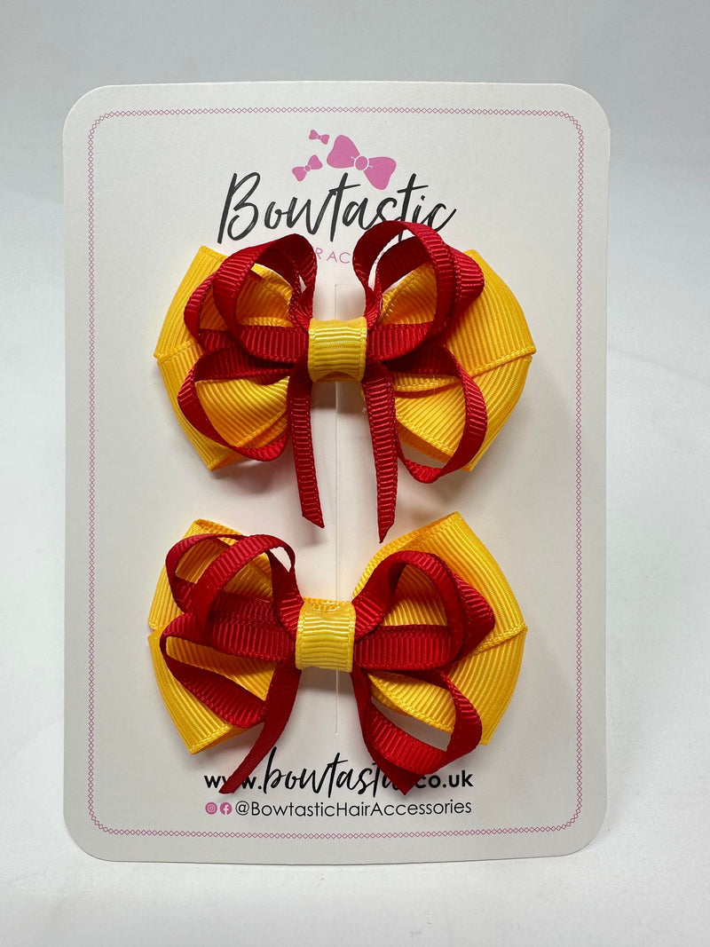 2.5 Inch Bows - Yellow Gold & Red - 2 Pack