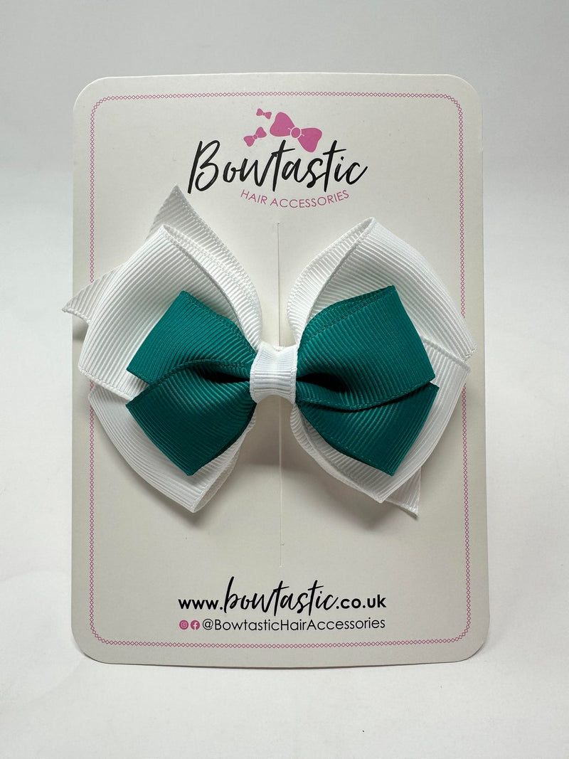 3.75 Inch Layered Bow - Jade Green & White