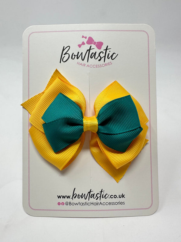 3.75 Inch Layered Bow - Jade Green & Yellow Gold