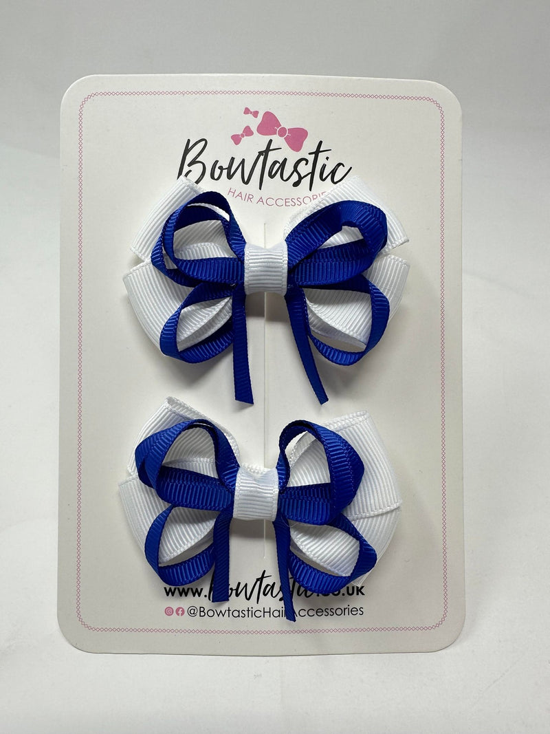 2.5 Inch Bows - White & Cobalt - 2 Pack