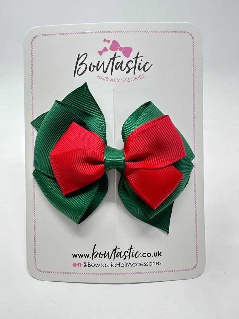 3.75 Inch Layered Bow - Forest Green & Red