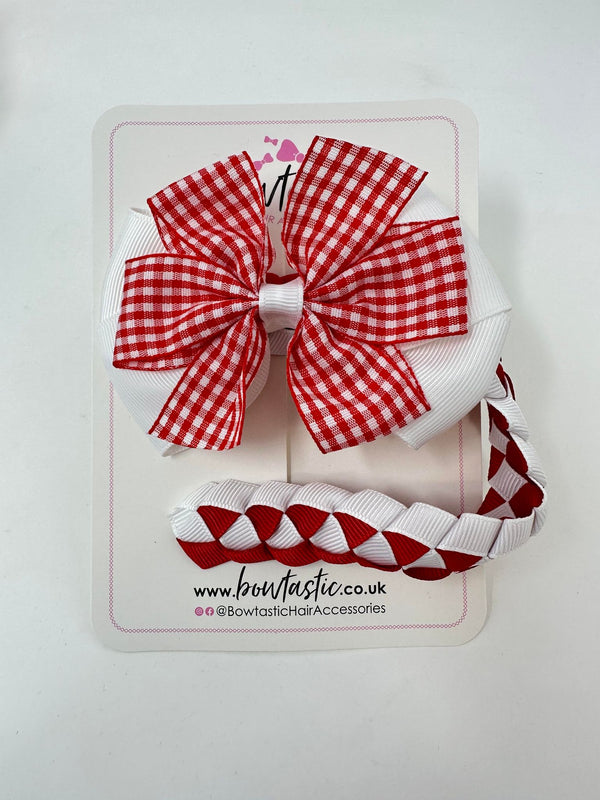 Bun Wrap - 4 Inch Bow - Red & White Gingham