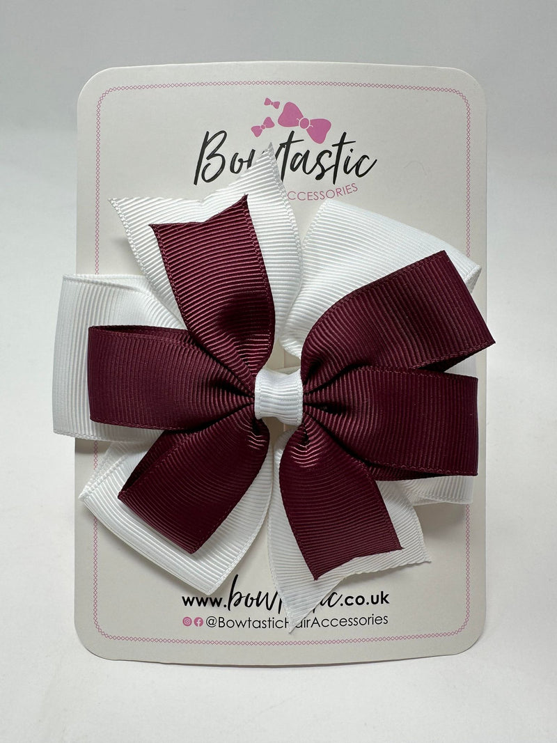 4 Inch Double Pinwheel Bow - Burgundy & White