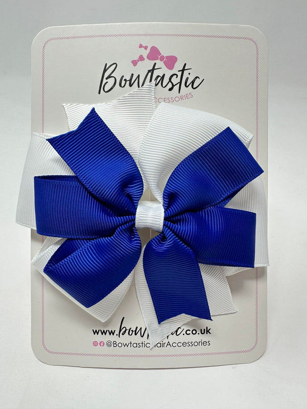 4 Inch Double Pinwheel Bow - Cobalt & White