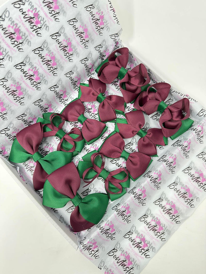 School Bundle - 3 Inch Bows - Forest Green & Burgundy - 10 Pack