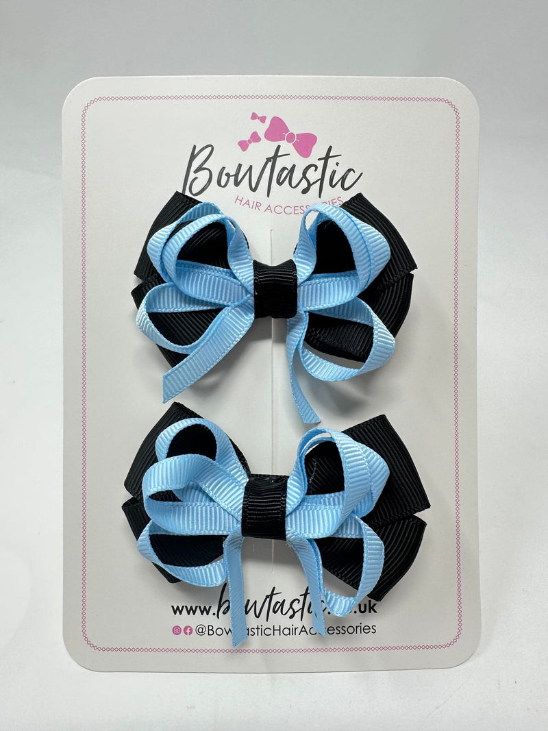 2.5 Inch Bows - Blue Topaz & Black - 2 Pack