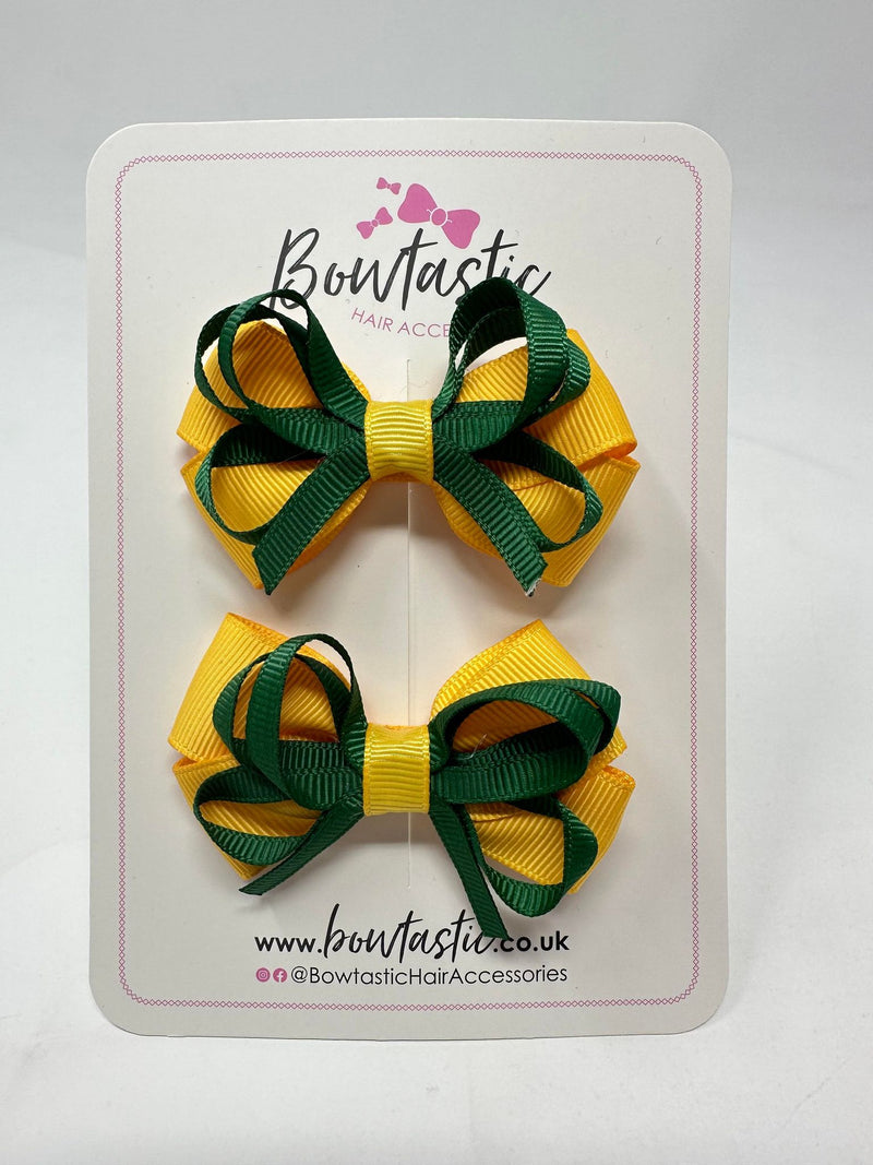 2.5 Inch Bows - Yellow Gold & Forest Green - 2 Pack