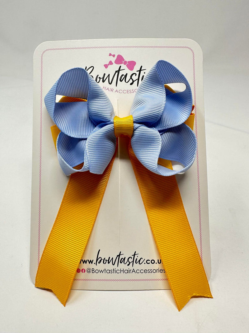 3.5 Inch Tail Bow - Bluebell & Yellow Gold