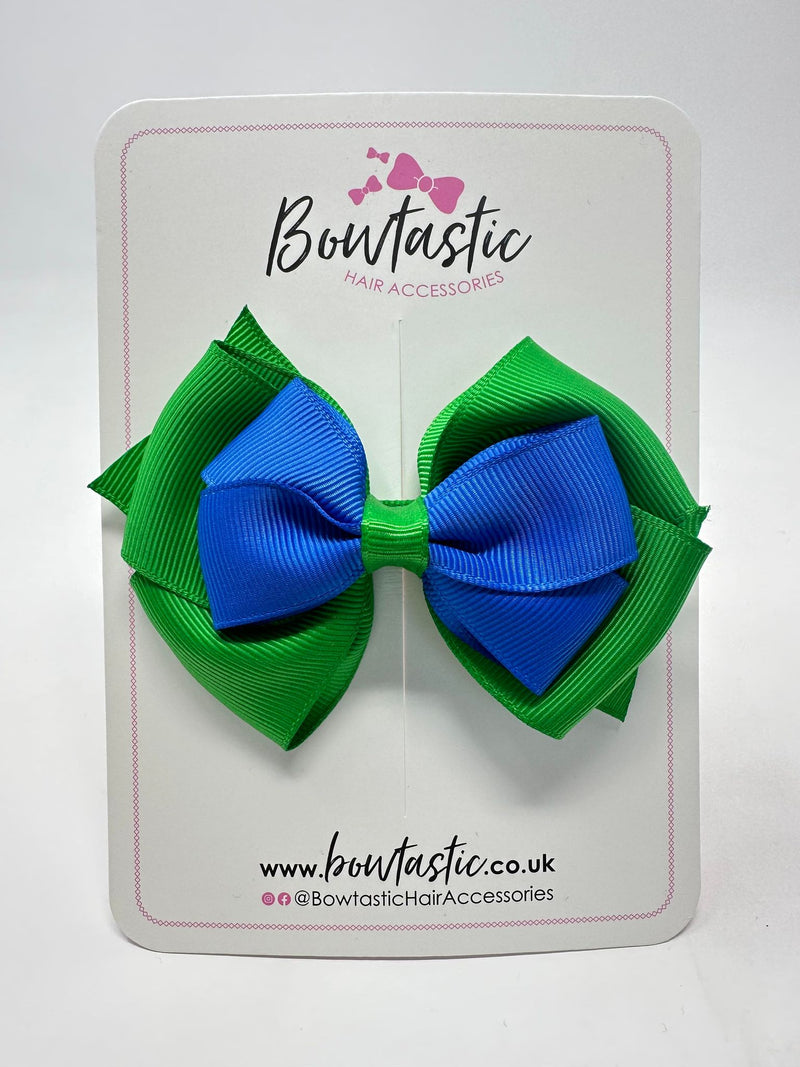 3.75 Inch Layered Bow - Royal Blue & Emerald Green