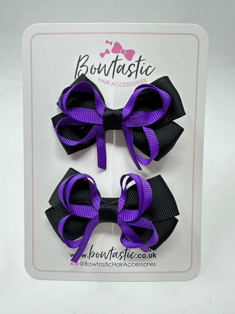 2.5 Inch Bows - Black & Purple - 2 Pack