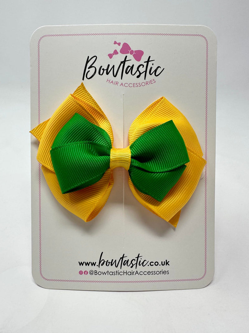 3.75 Inch Layered Bow - Emerald Green & Yellow Gold