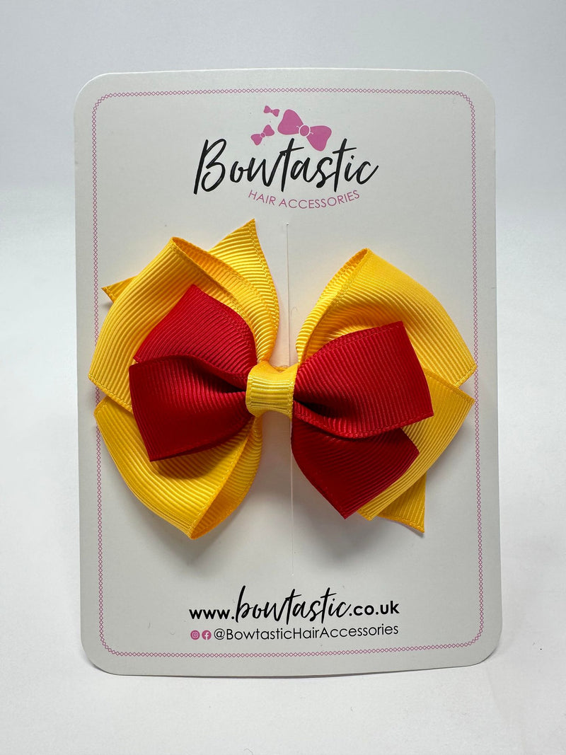 3.75 Inch Layered Bow - Red & Yellow Gold