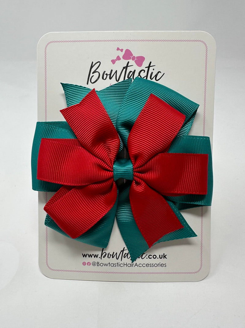 4 Inch Double Pinwheel Bow - Jade Green & Red