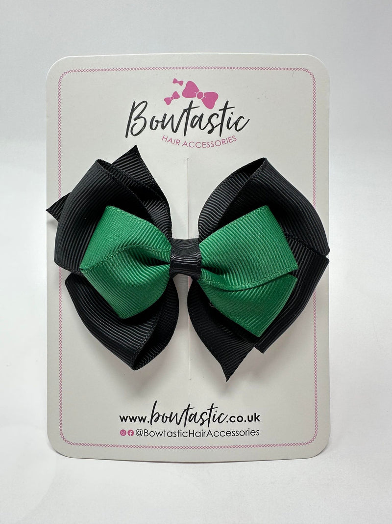 3.75 Inch Layered Bow - Forest Green & Black