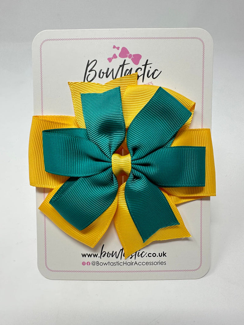 4 Inch Double Pinwheel Bow - Jade Green & Yellow Gold