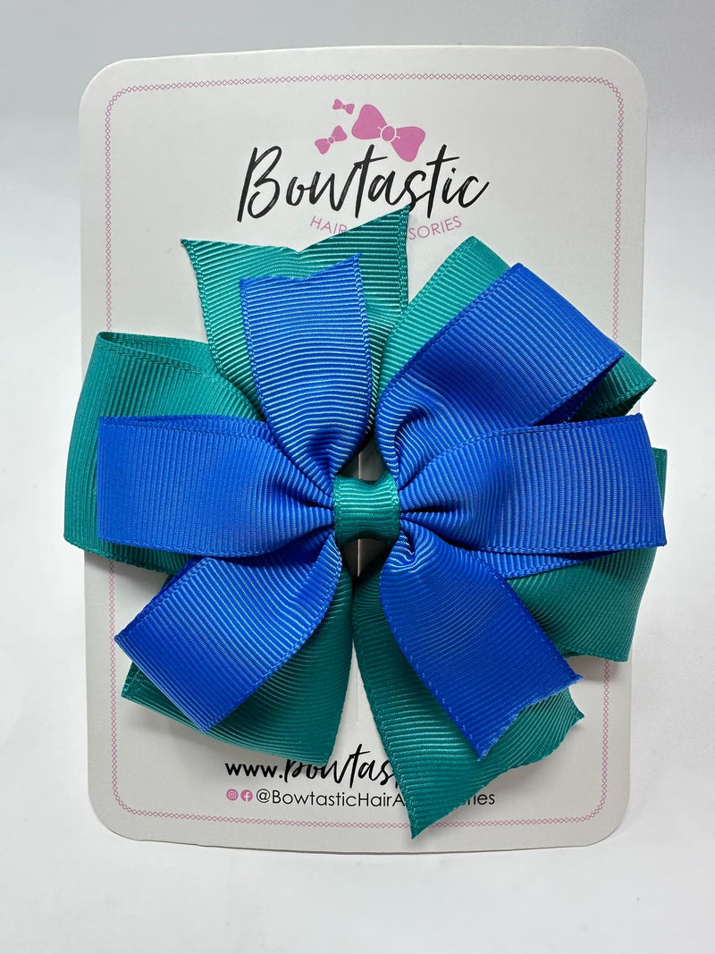 4 Inch Double Pinwheel Bow - Royal Blue & Jade Green