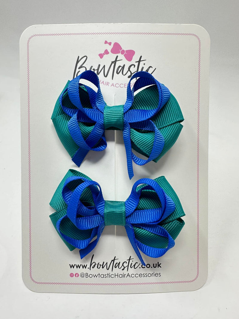 2.5 Inch Bows - Royal Blue & Jade Green - 2 Pack