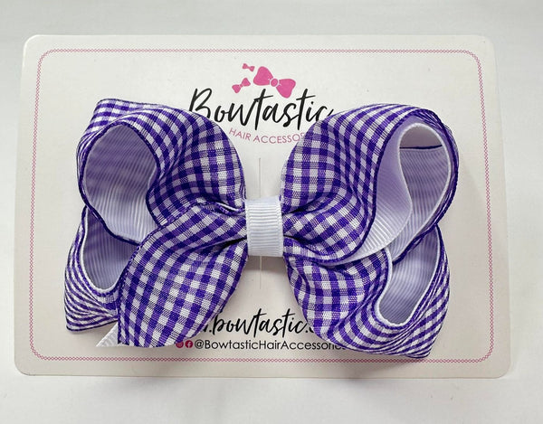 4 Inch Double Ribbon Bow - Purple & White Gingham