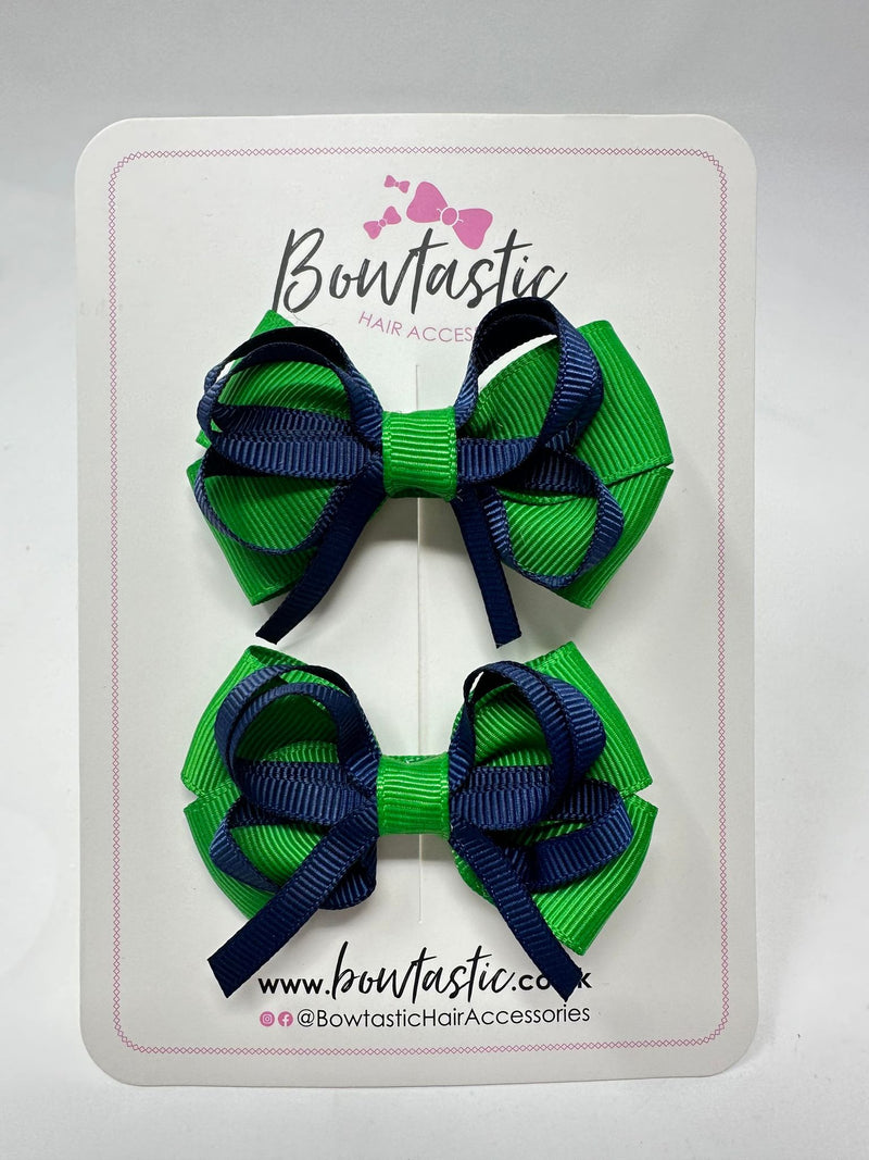 2.5 Inch Bows - Emerald Green & Navy - 2 Pack