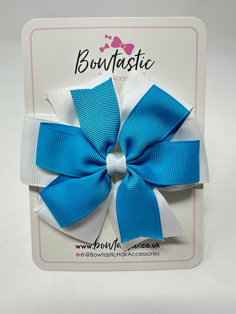 4 Inch Double Pinwheel Bow - Turquoise & White