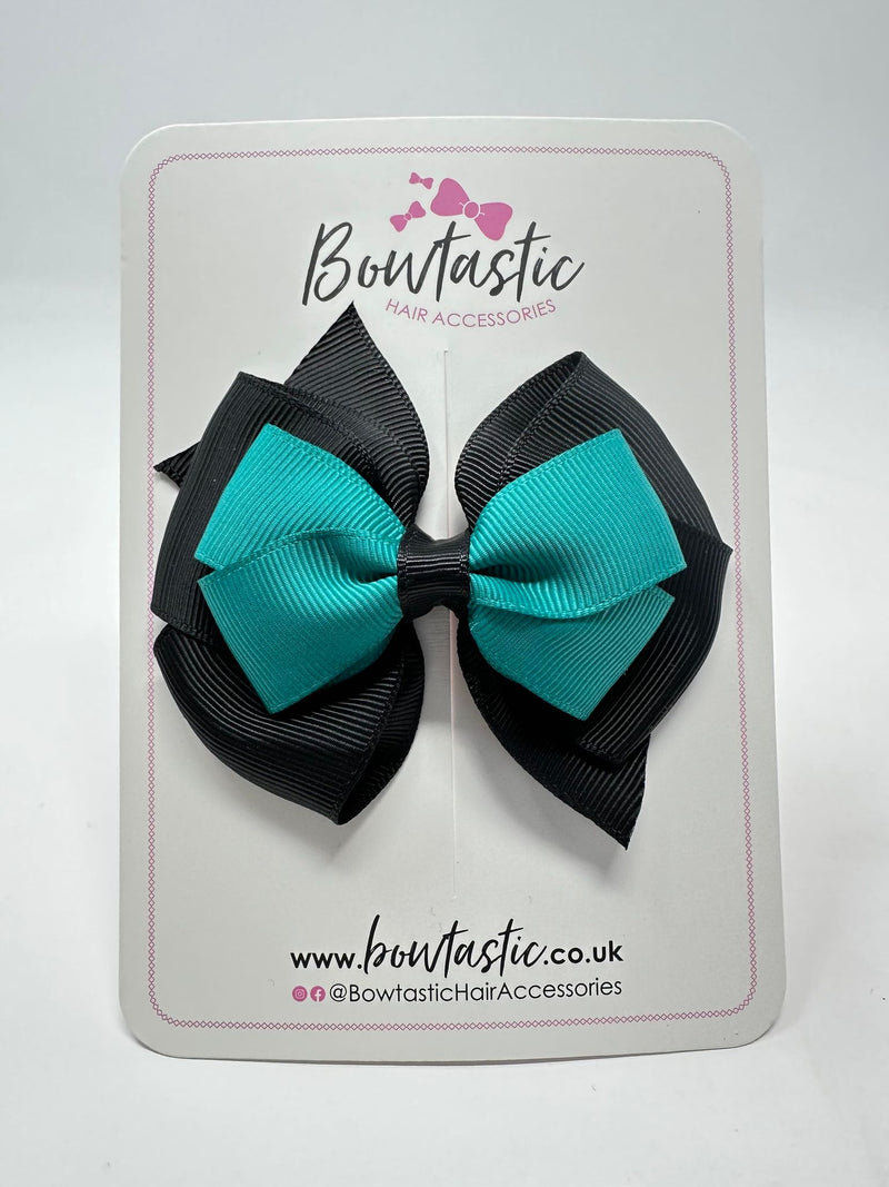 3.75 Inch Layered Bow - Jade Green & Black