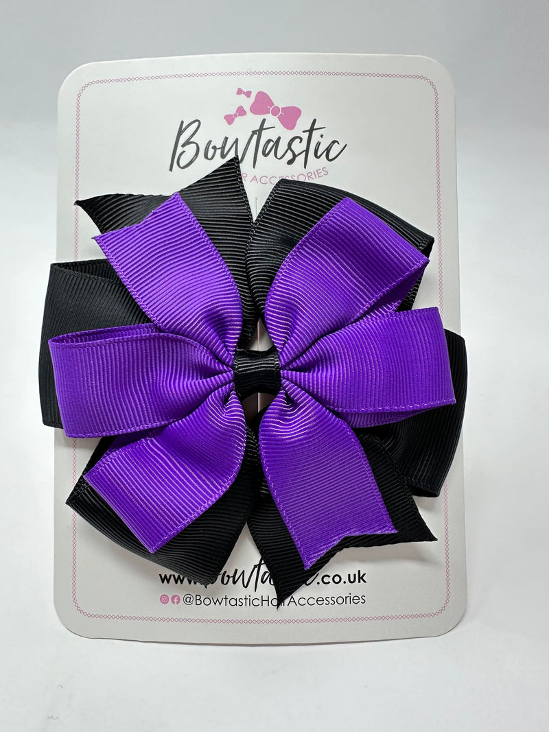 4 Inch Double Pinwheel Bow - Purple & Black