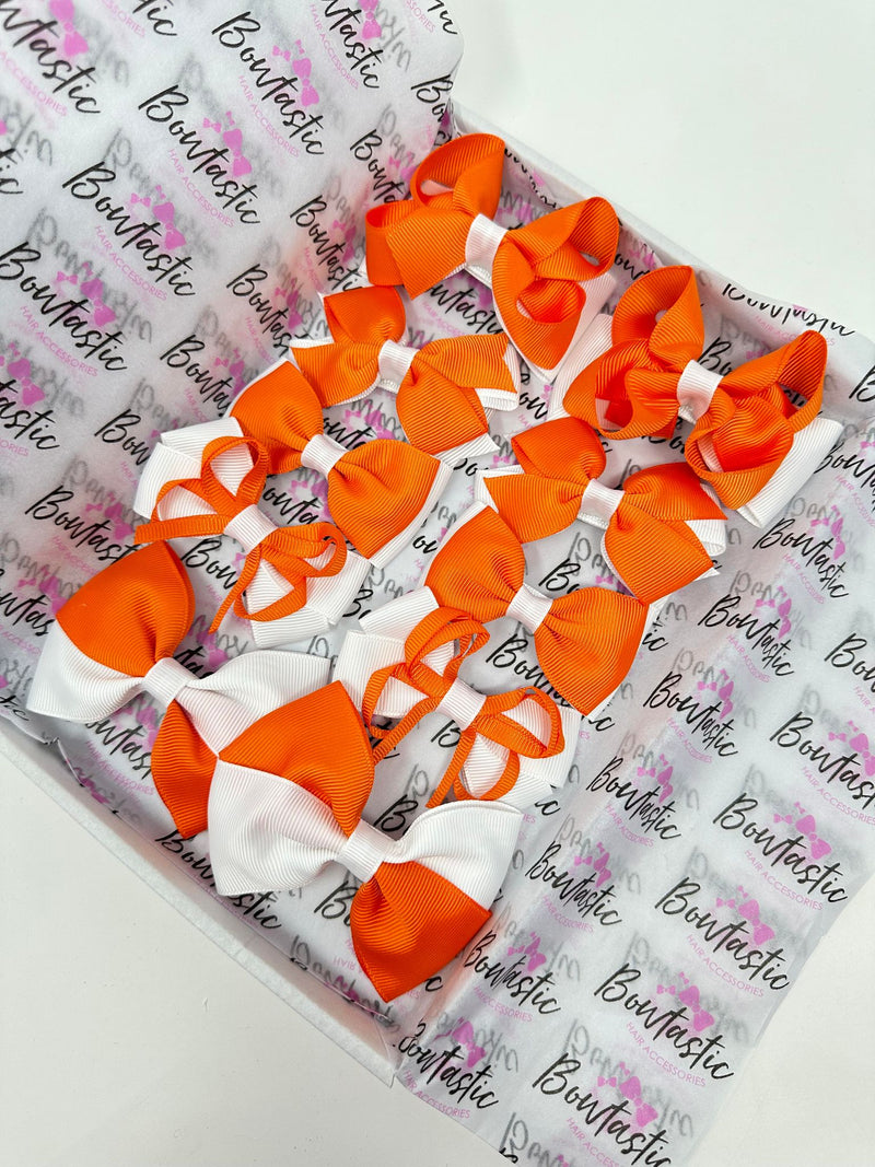 School Bundle - 3 Inch Bows - Orange & White - 10 Pack