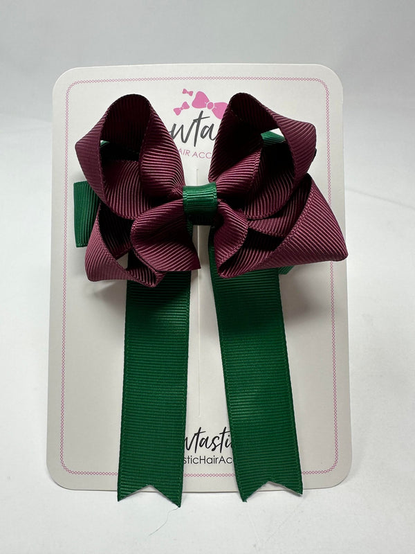 3.5 Inch Tail Bow - Forest Green & Burgundy