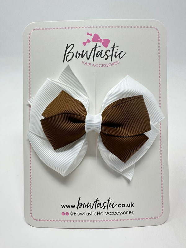 3.75 Inch Layered Bow - Turftan & White