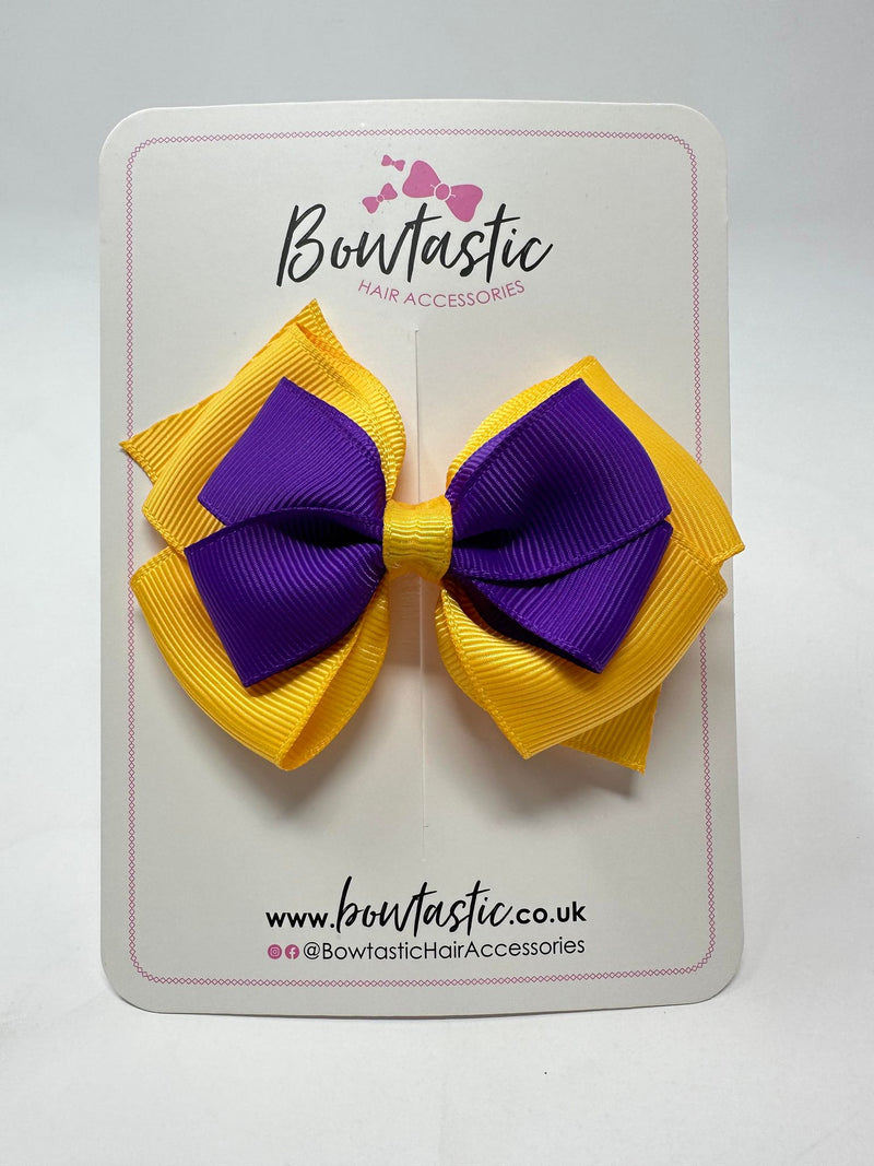 3.75 Inch Layered Bow - Purple & Yellow Gold