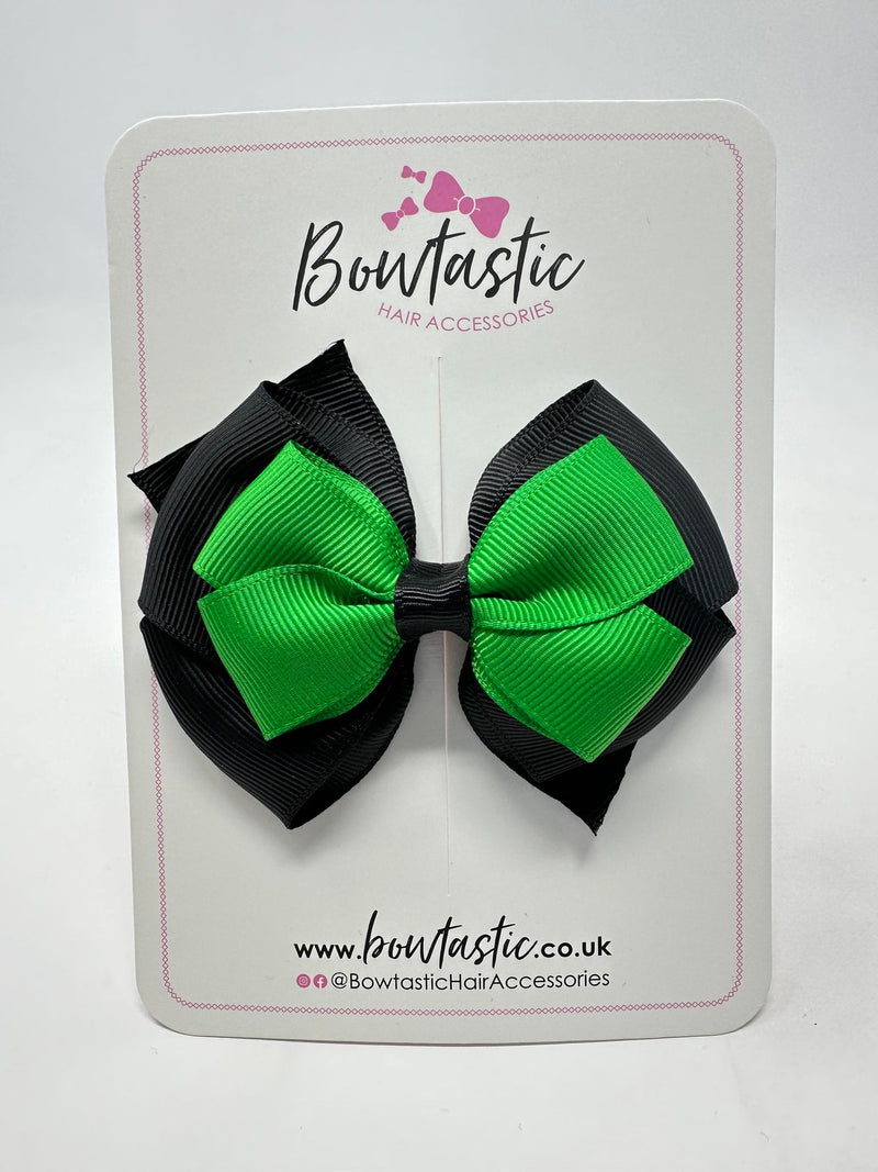 3.75 Inch Layered Bow - Emerald Green & Black