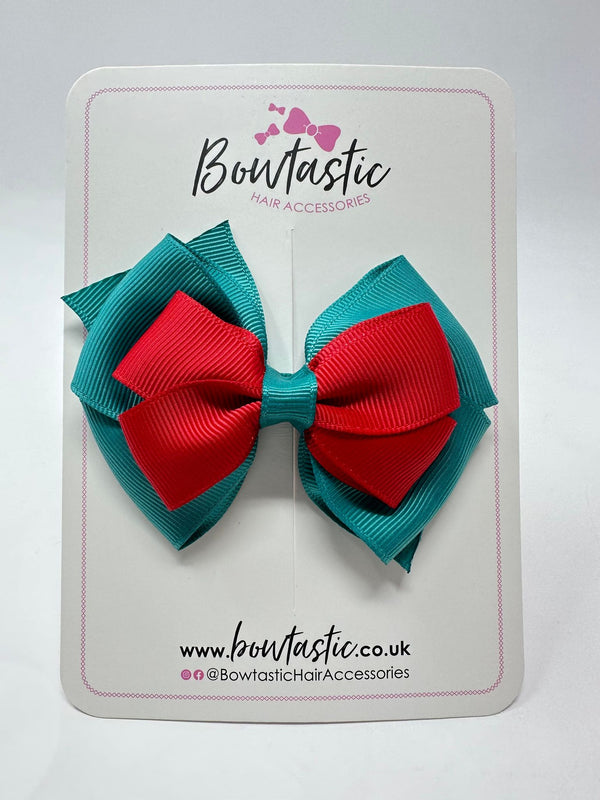 3.75 Inch Layered Bow - Jade Green & Red