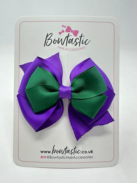 3.75 Inch Layered Bow - Forest Green & Purple