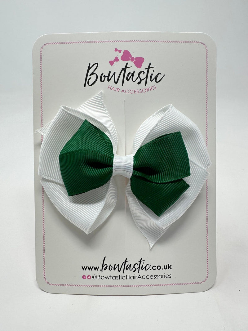 3.75 Inch Layered Bow - Forest Green & White