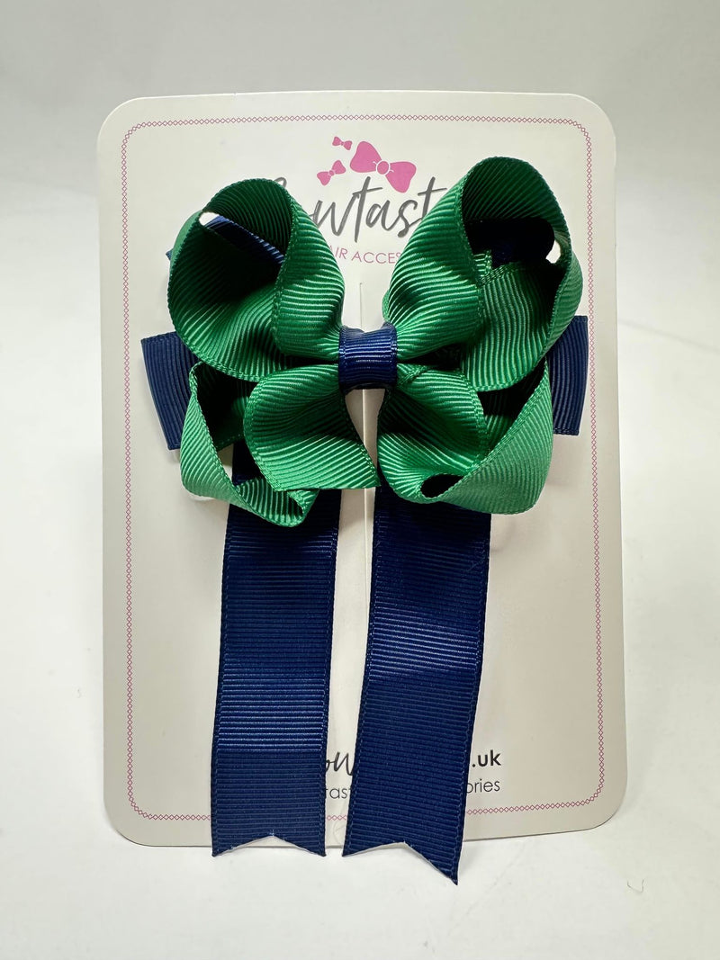 3.5 Inch Tail Bow - Forest Green & Navy