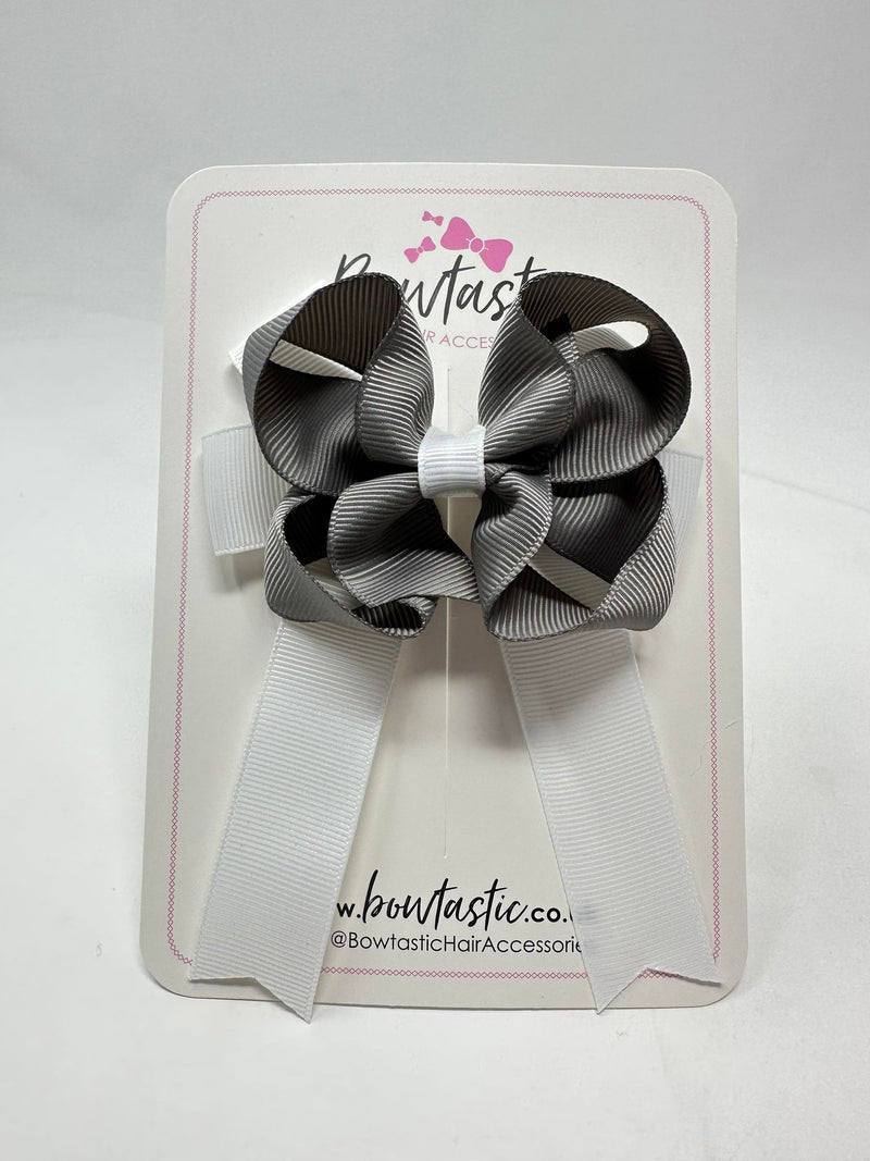 3.5 Inch Tail Bow - Metal Grey & White