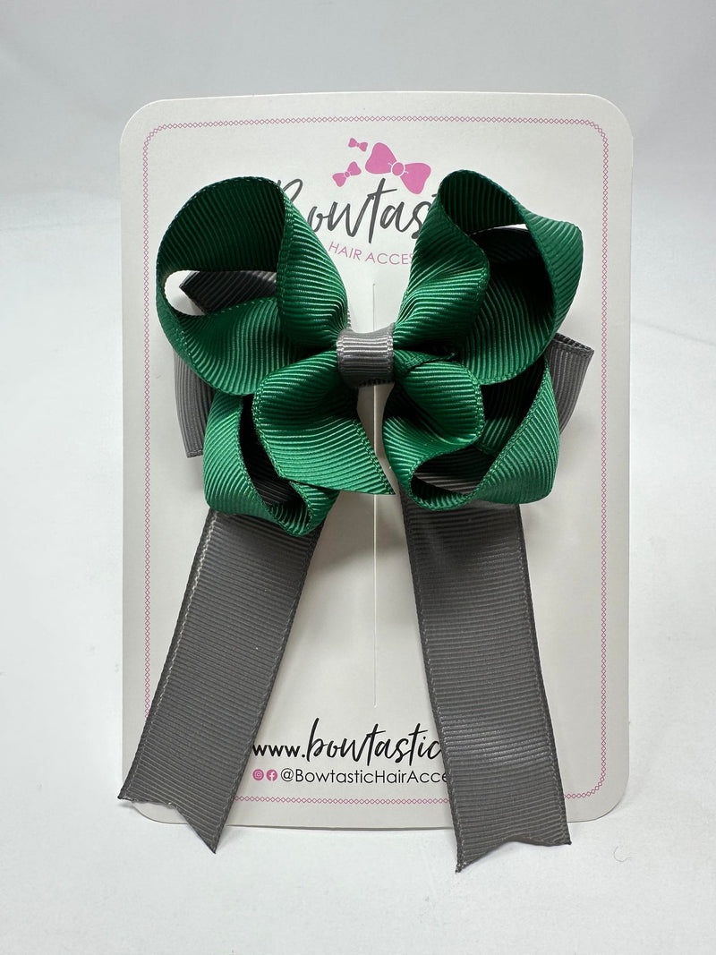 3.5 Inch Tail Bow - Forest Green & Metal Grey