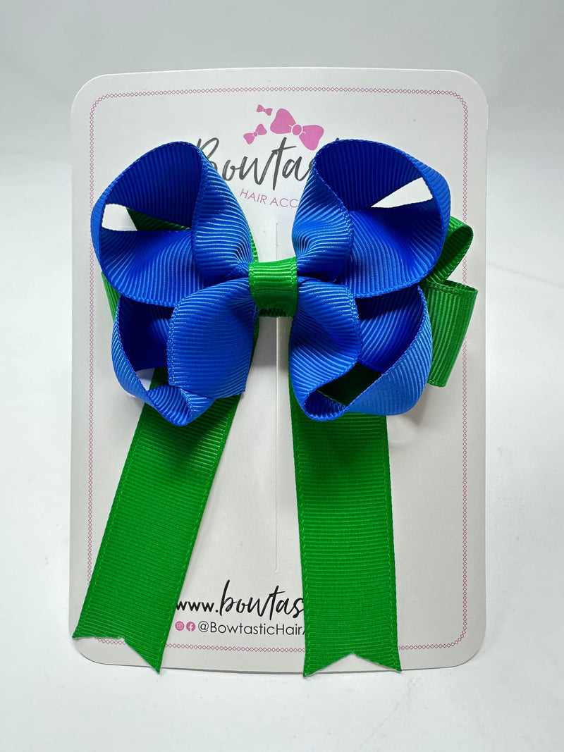 3.5 Inch Tail Bow - Royal Blue & Emerald Green