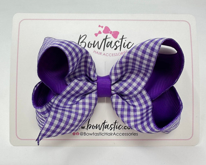 4 Inch Double Ribbon Bow - Purple & Purple Gingham