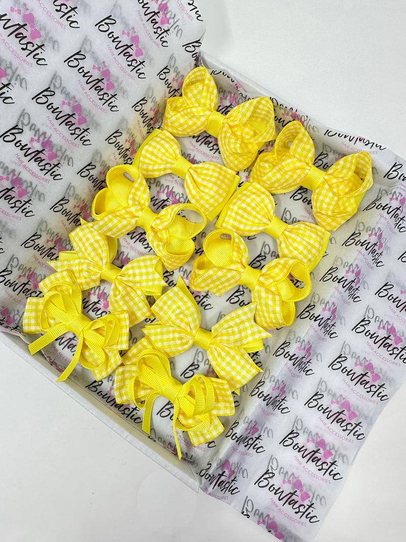 School Gingham Bundle - 3 Inch Bows - Yellow Gingham