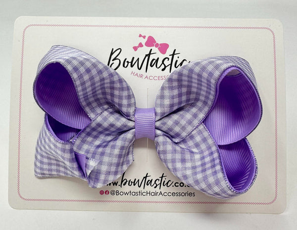 4 Inch Double Ribbon Bow - Lilac & Lilac Gingham
