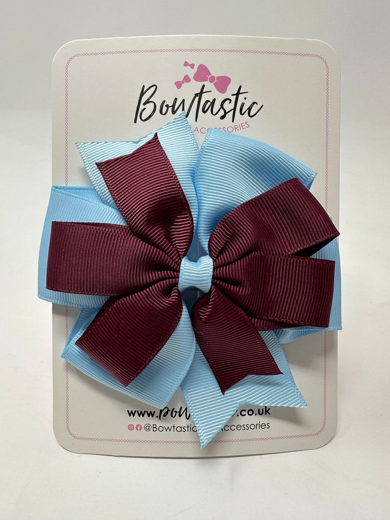 4 Inch Double Pinwheel Bow - Burgundy & Blue Topaz