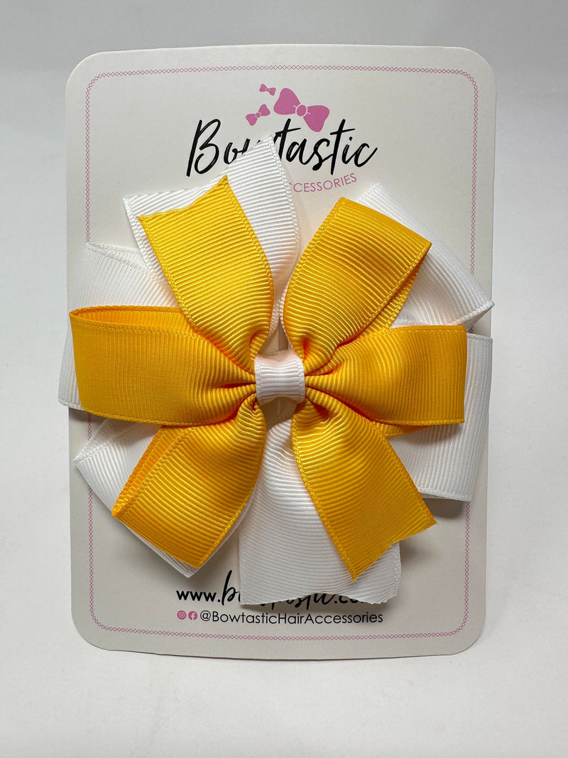 4 Inch Double Pinwheel Bow - Yellow Gold & White