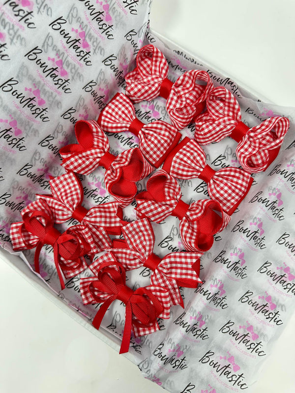 School Gingham Bundle - 3 Inch Bows - Red Gingham
