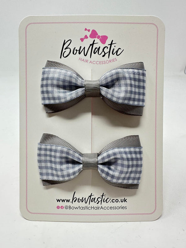 3 Inch Thin Tuxedo Bows - Grey Gingham - 2 Pack