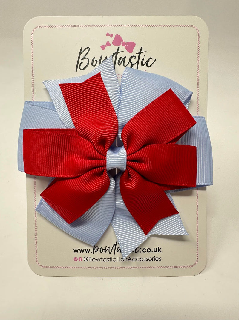 4 Inch Double Pinwheel Bow - Red & Bluebell