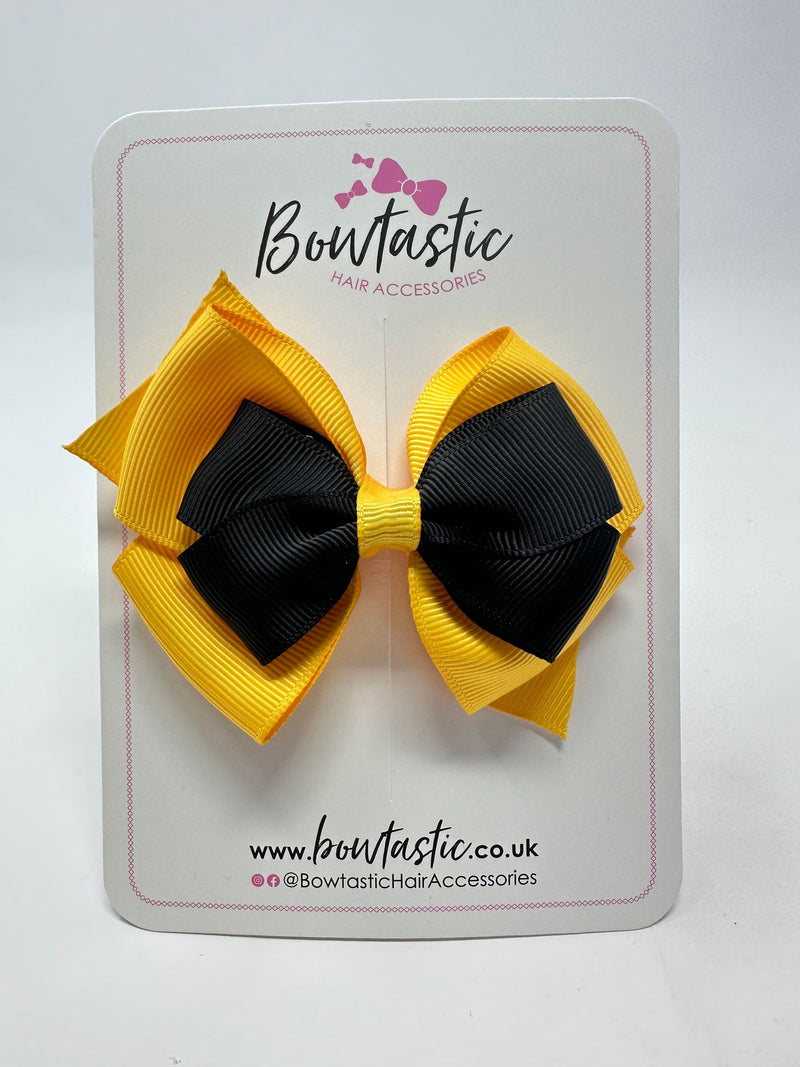 3.75 Inch Layered Bow - Black & Yellow Gold